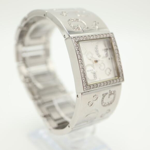 Guess Silver Tone Square Glitter Jewel 26mm Watch Stainless Steel w New Battery - Picture 7 of 11